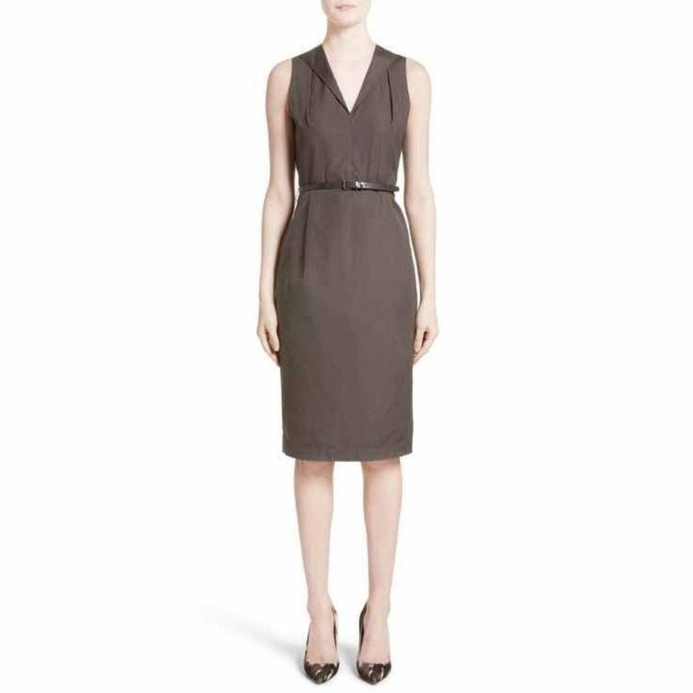NWT Max Mara Gray Sheath Dress Notched Collar Sleeveless Keyhole Back Workwear